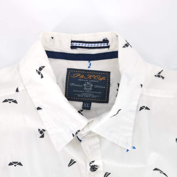 P & K Cuffs Mens White & Black Blue Button Down Short Sleeve GUC Shirt - Size XL - Picture 3 of 12